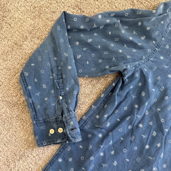 Johnnie-O Hangin' Out Darcy Indigo Blue Button Down Shirt Large Casual Beachy - Picture 6 of 10